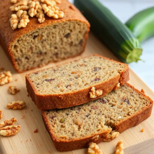 Image of a slice of whole-wheat zucchini bread with walnuts